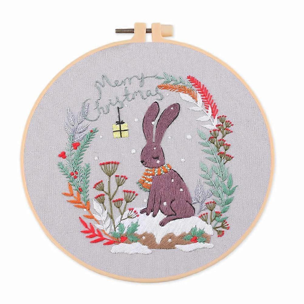 Embroidery Kit For Beginners Christmas Rabbit Design, Starter Cross Stitch Kit For Adults And Kids, DIY Easy Patterns