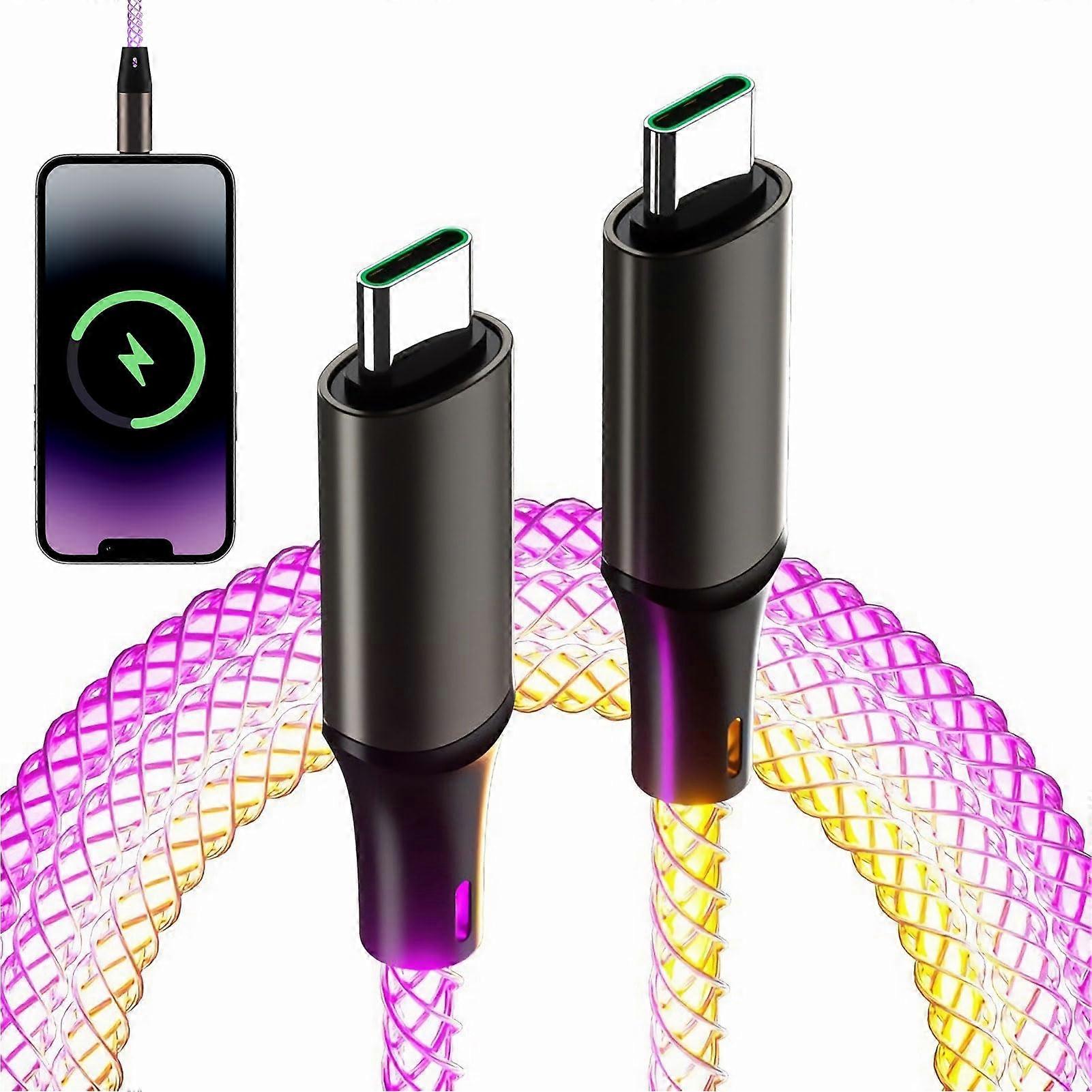 Light Up Charging Cable USBC To USBC 66W Fast Charge RGB LED 1M/3.3FT Compatible with Galaxy S25/S24 Ultra and iPhone 15/16