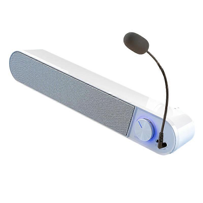 Computer Speaker with Mic Desktop Sound Bar Subwoofer Speakers for Laptop Notebook PC Loudspeaker White