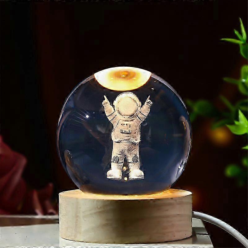 Astronaut 3D Crystal Sphere with Illuminated Wooden Stand - 6cm 25-26s