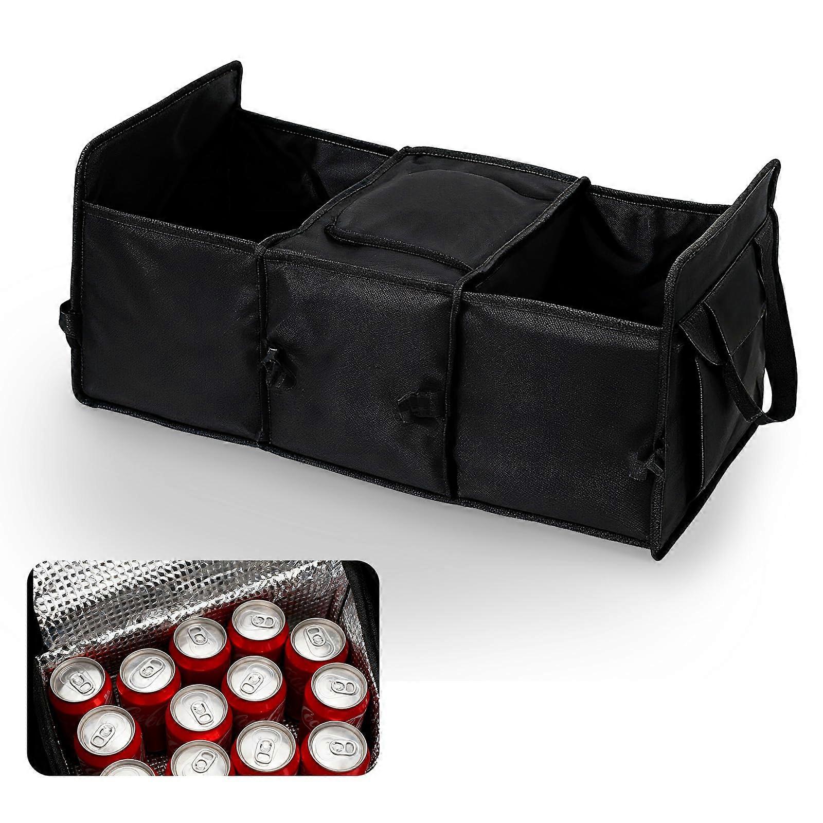 Car Boot Organizer With Cooler Bag Foldable Compartments Carry Handle For Most Vehicles