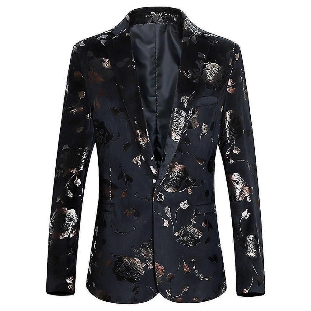 Mens Casual Bronzing Printed Notched Lapel One-button Blazer