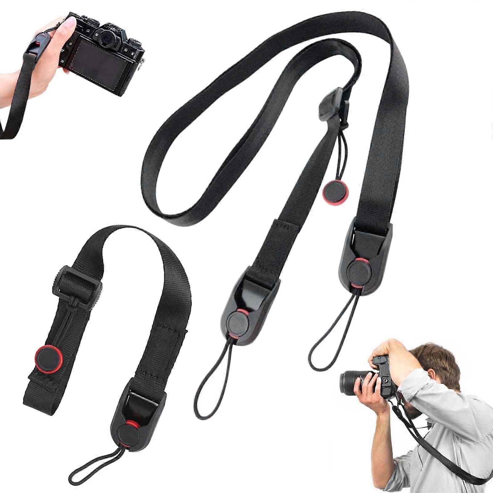 Camera Strap With Hand Strap, QuickRelease Shoulder Strap, Red/Black NylonPolyester Fabric, Adjustable, Classic Style