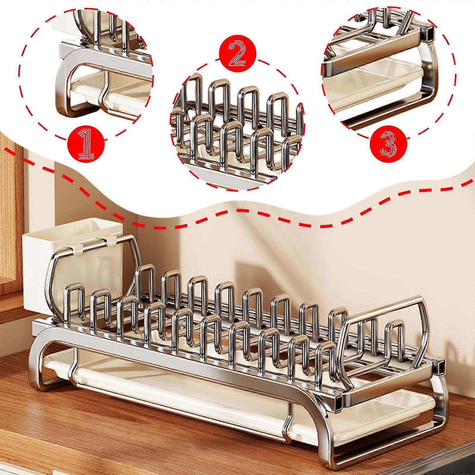 Dish Rack Drainer Multifunctional with Cutlery Holder for Kitchen Counter