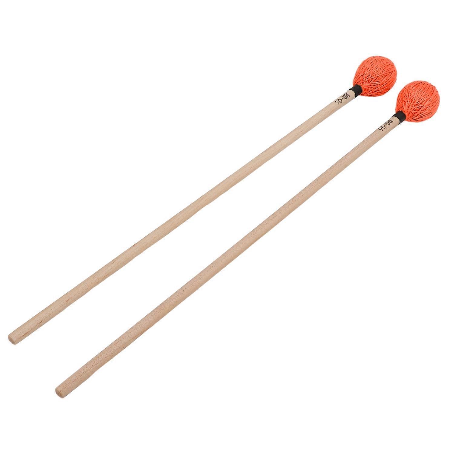 1 Pair Marimba Mallets Medium Hard Yarn Head with Maple Handle for Percussion Playing MQ‑06Orange