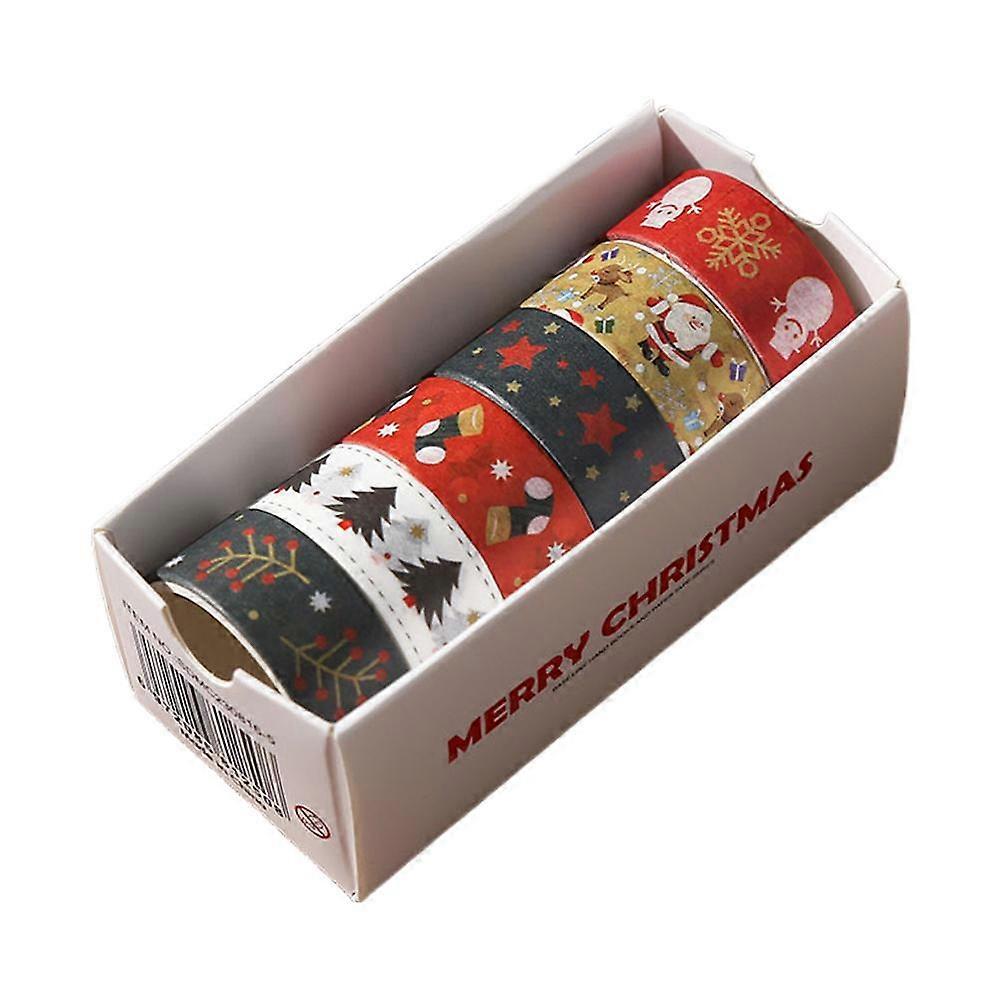 6-Roll Christmas Washi Tape Set with Festive Patterns for Holiday Crafting and Gift Wrapping