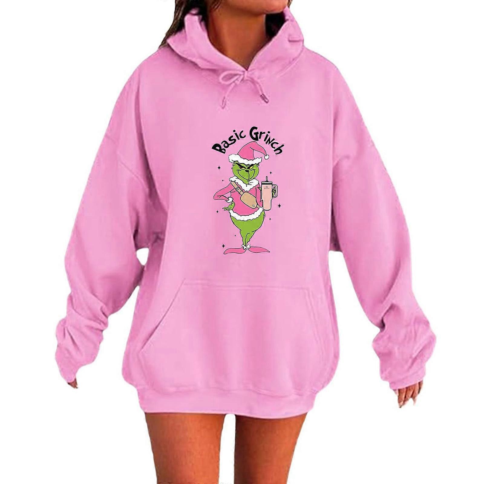 (1 item) Women's Christmas pattern pullover hoodie  Pink XL