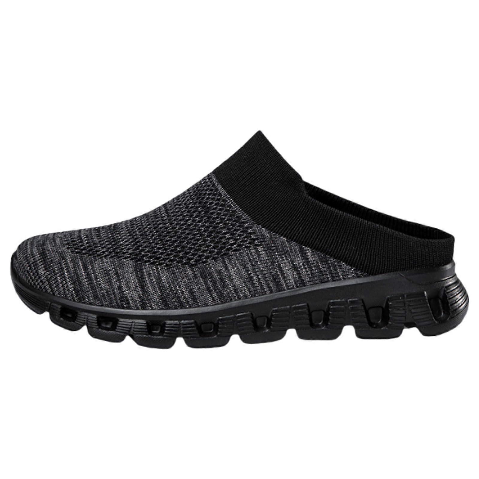 Mesh Slip On Mules For Men Open Back Casual Mule Sneakers Black AllMatch Lightweight Mesh Shoes For Shopping And Work