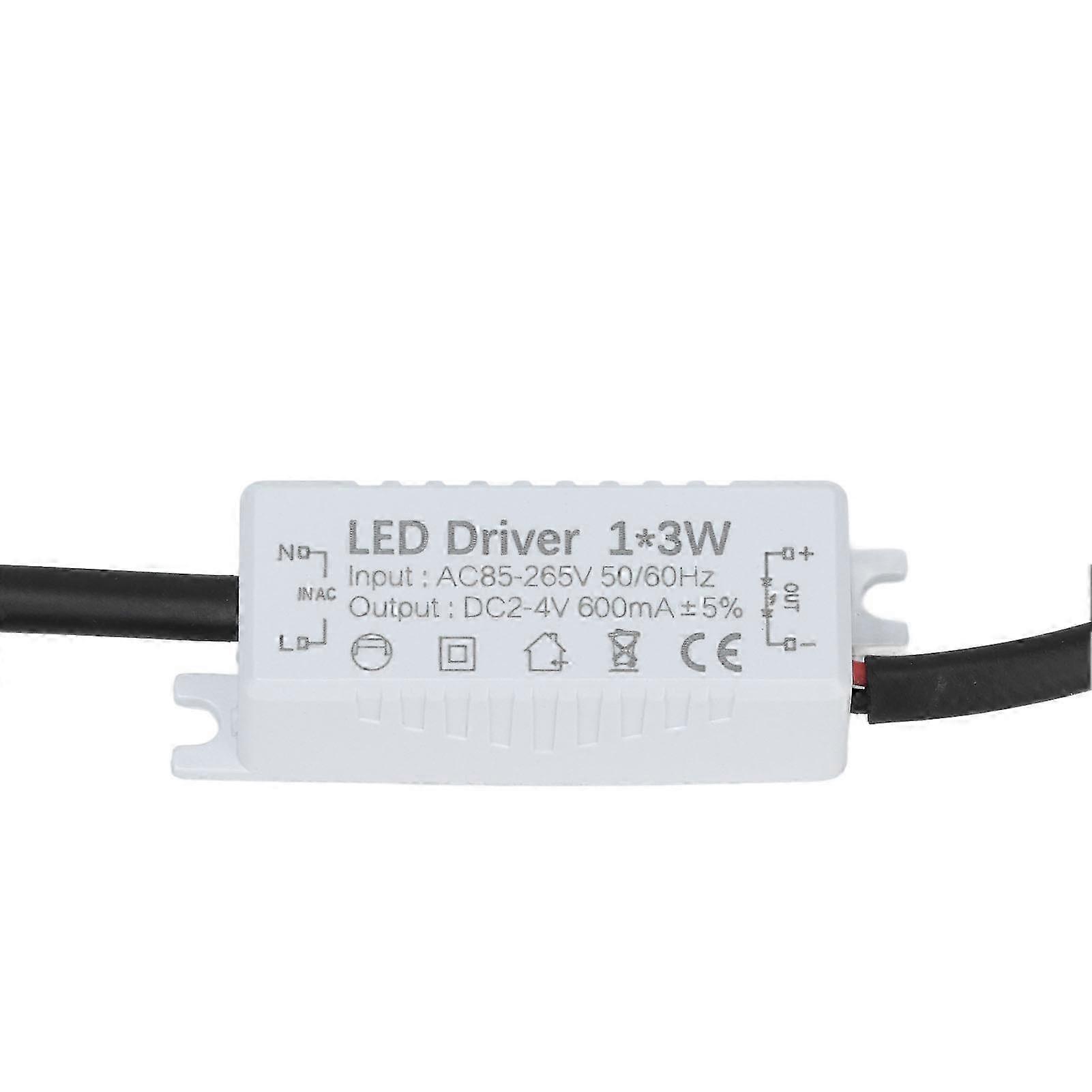 LED Driver 1X3W High Efficiency Constant Current 600mA AC85-265V Input DC2-4V Output Compact Design Durable Power Connector Ideal for LED Li
