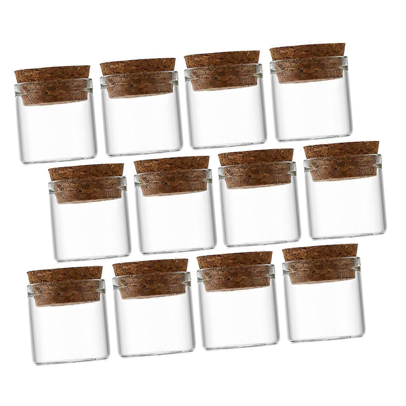 12Pcs Small Transparent Glass Bottles with Wooden Corks  Borosilicate Storage For Tea, Candy Jars, Wish Bottles
