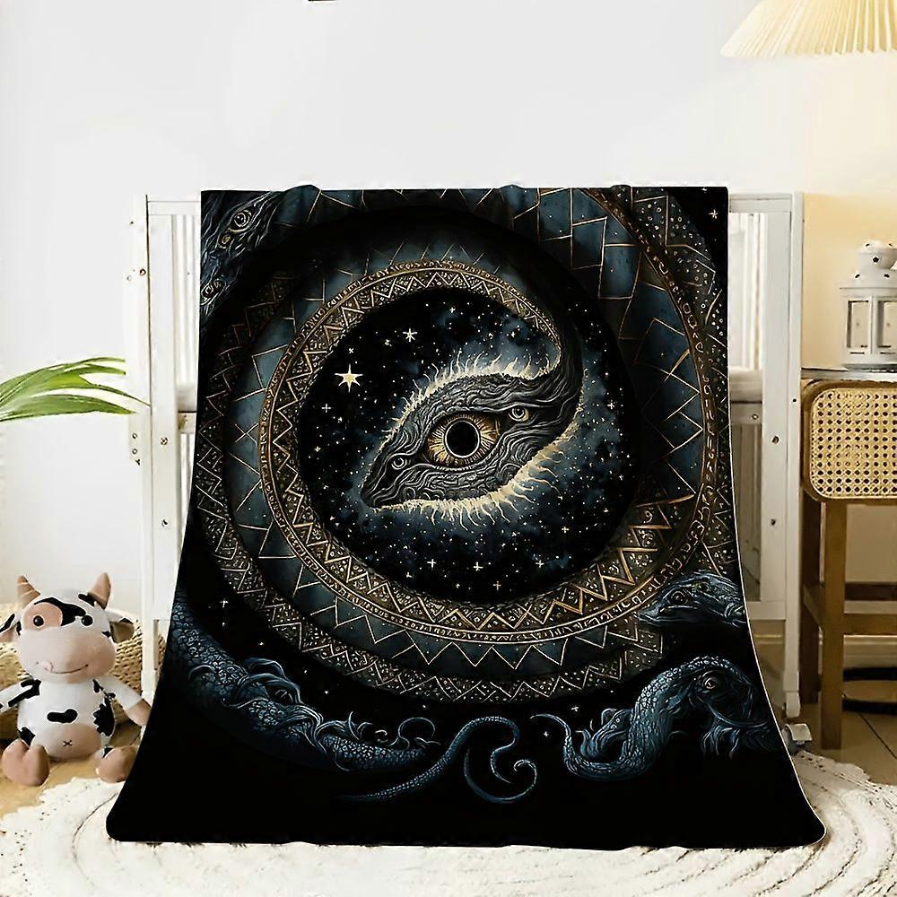 1pc Snake Design Flannel Blanket - Soft All-Season Throw with Intricate Snake & Cosmic Pattern, Machine Washable for Bed-QAZLK182