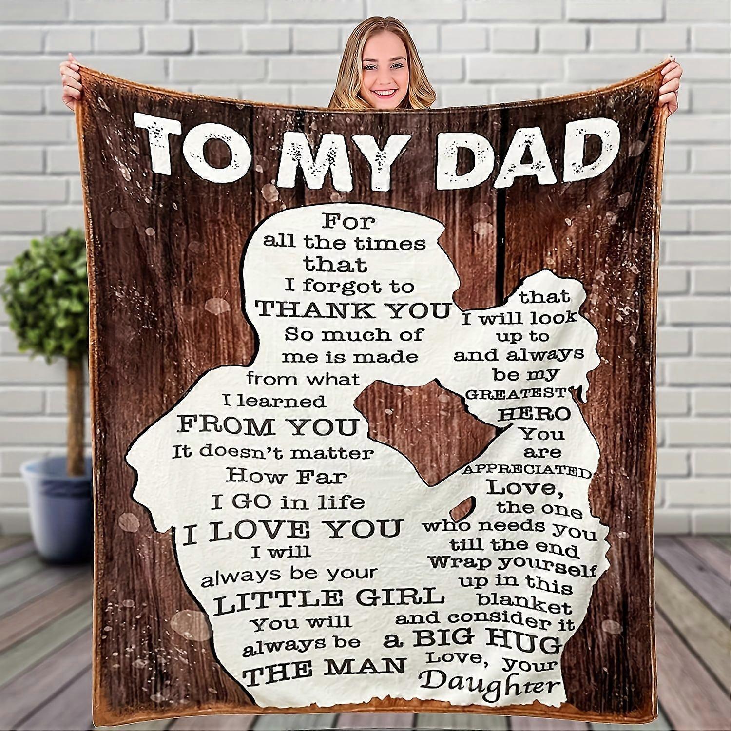 Vintage-Inspired Knitted Polyester Throw Blanket with Heartfelt Message for Dad, Soft Flannel Fleece, Cozy Sofa Throw, T-edcvb434