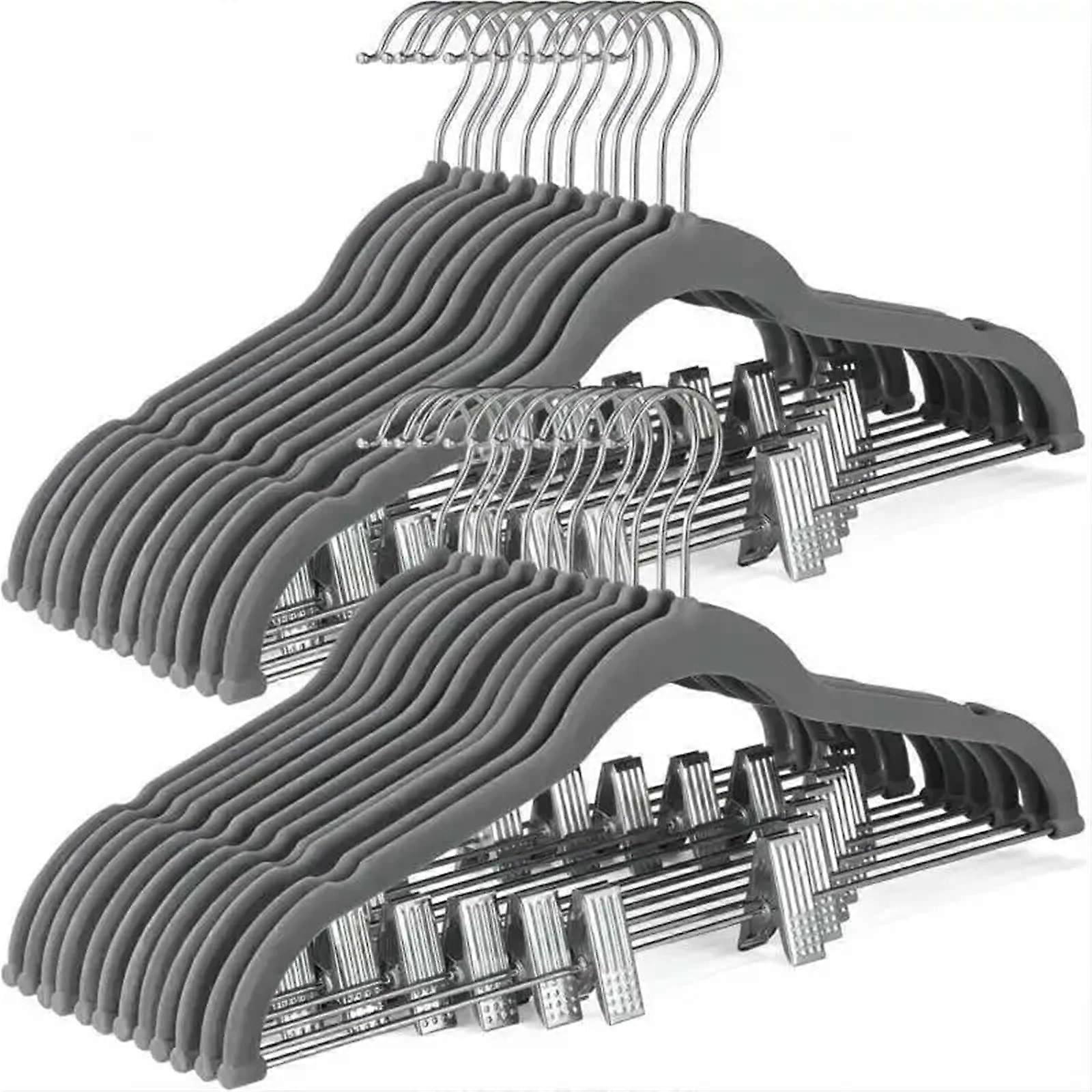 Velvet Pants Hangers with NonSlip Clips for Clothes Display and Drying, 10PCS Gray