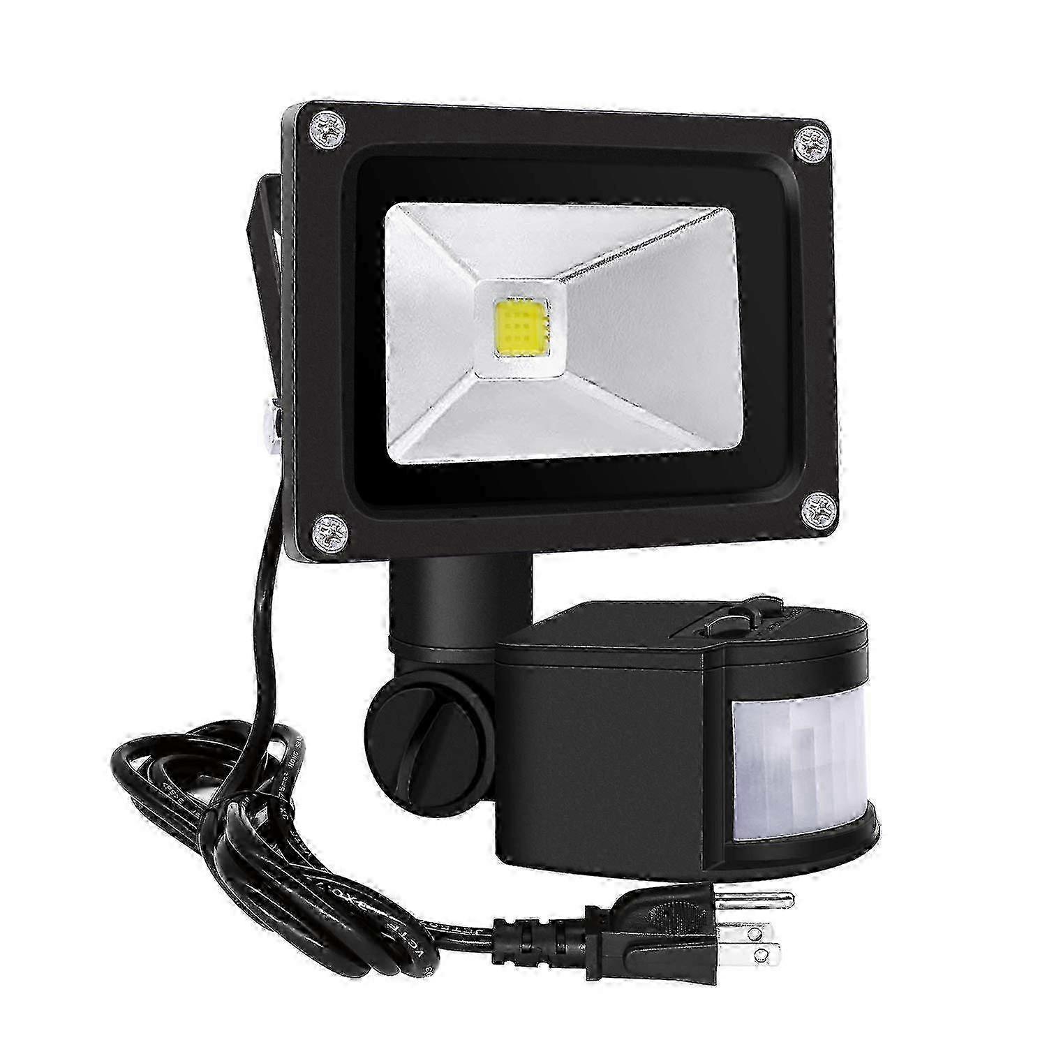 m 10W Motion Sensor Flood Light LED Spotlight IP65 6500K Daylight White Security Light with US 3-Plug Black Finish