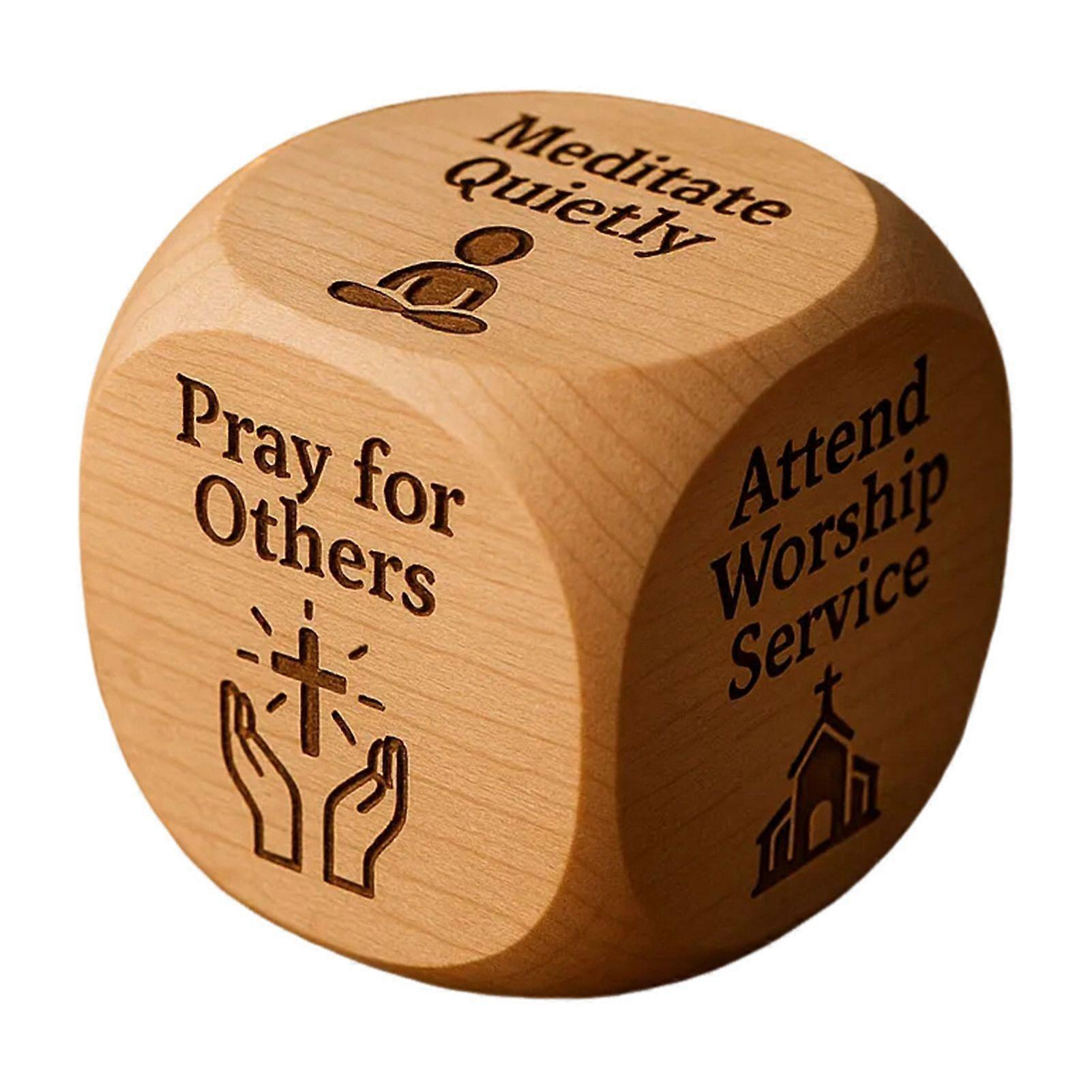Jikaix Christian Prayer Dice Handmade Wooden 6-Sided Decision Dice with Faith Engravings Religious Inspirational Dice for Family Group