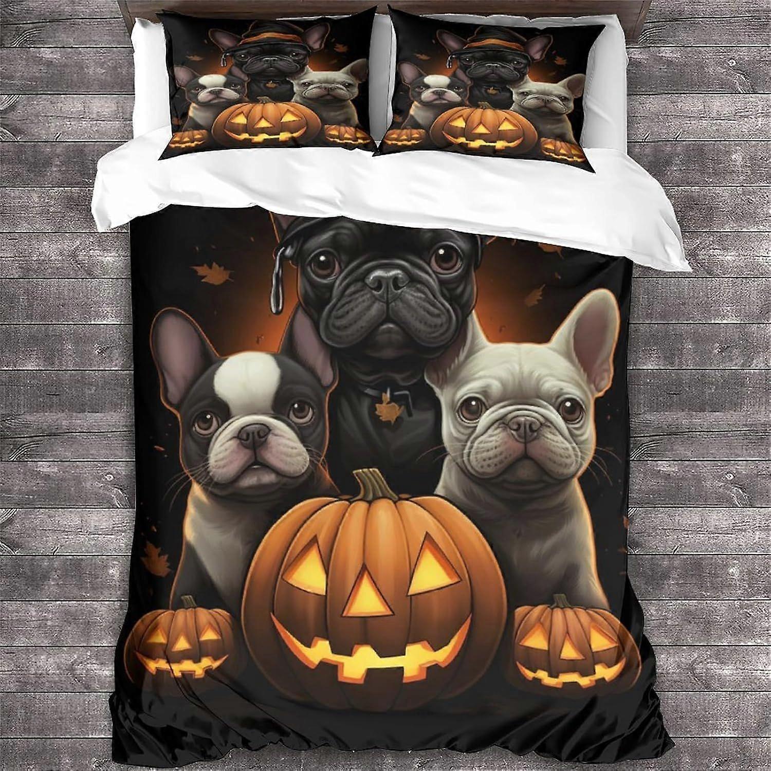 LikeEj غطاء لحاف مجموعة الفراش 3 قطع ، لينة ستوكات 3D هالوين نمط لحاف غطاء سحاب إغلاق مع أكياس وسادة