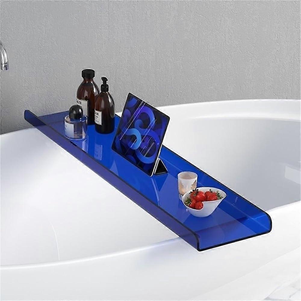 Clear Acrylic Bathtub Tray with Storage for Soap, Towels, Candles, Shampoo, Plants, Transparent Caddy Organizer Shelf (Blue, 100CM)