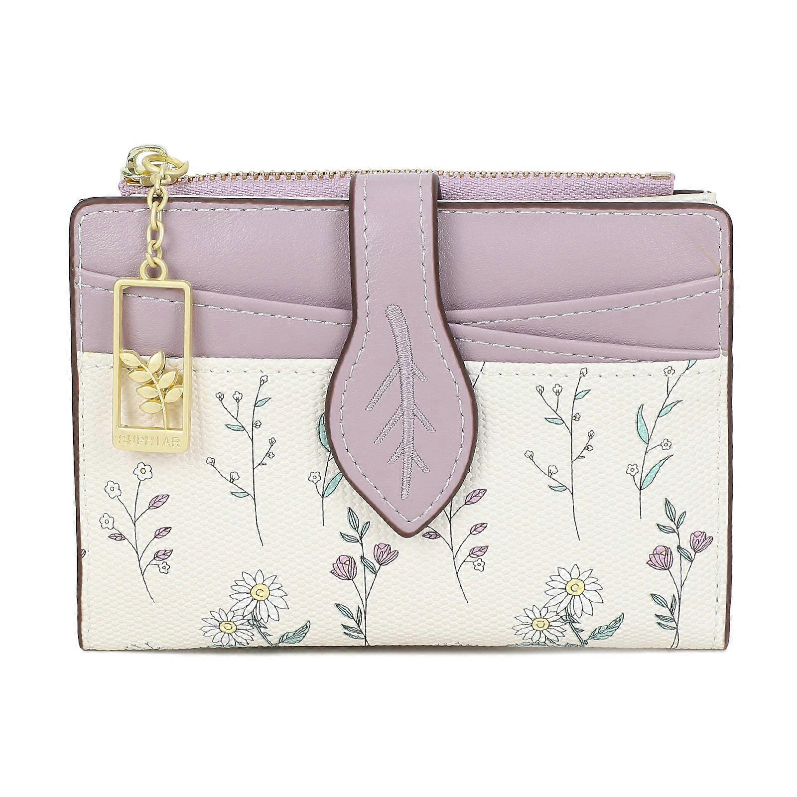 Practical Wear Resistant PU Zippers Pouch Card Holder For Students Multiple Compartments And Playful Designs  Purple