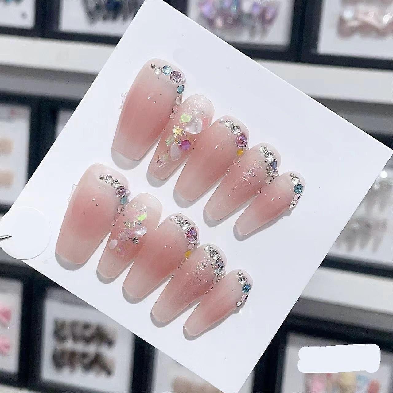 Handmade Artificial Nail Tips Long and Short Durable Press On Nails XS Size Color 19581