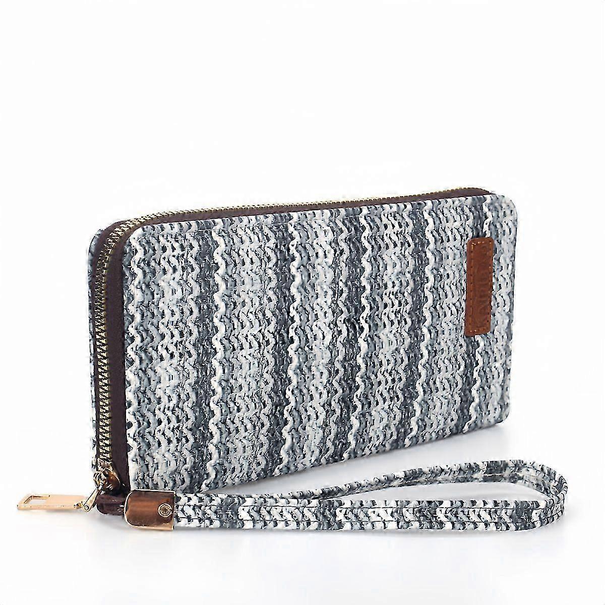 Women's Woven Striped Bag - Multi-compartment Color-block Square Wristlet Coin Purse
