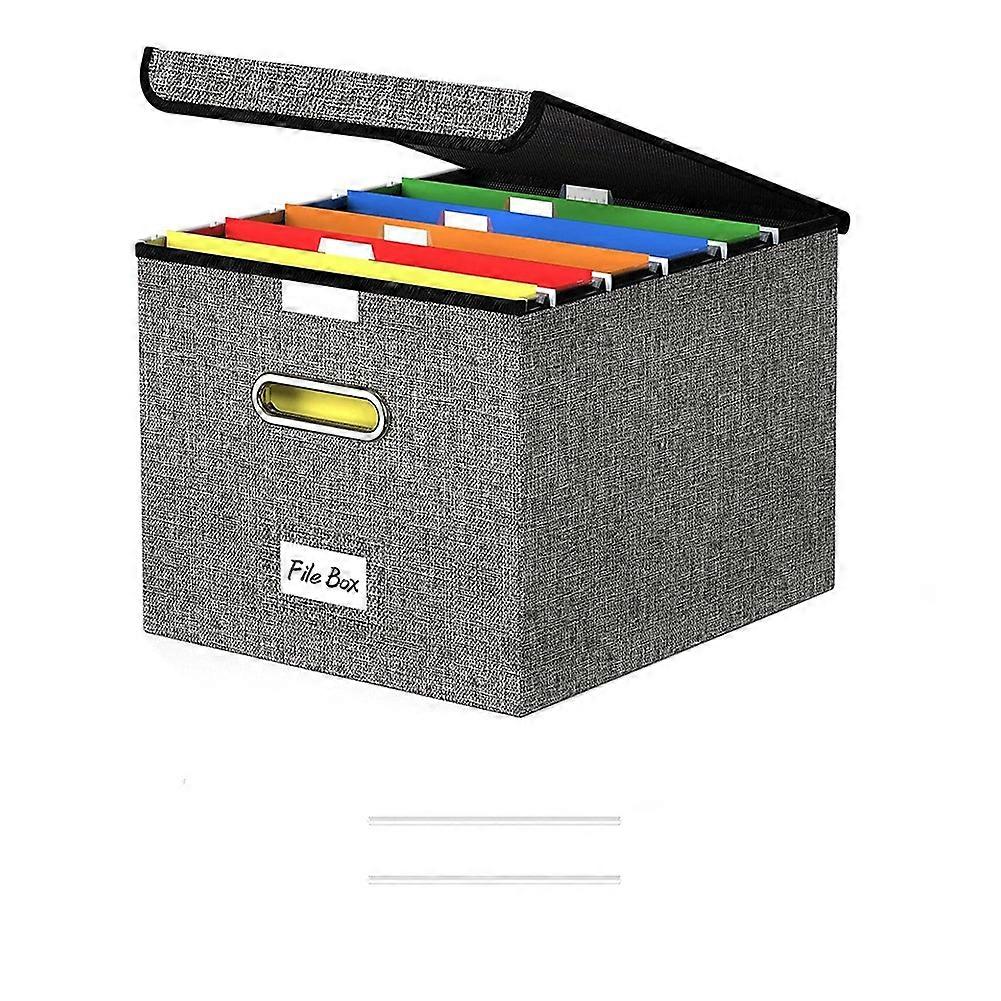 File Organizer Box with Lid, Large Hanging File Folder Organizer with Plastic Slide, Fold Portable Filing Storage Boxes