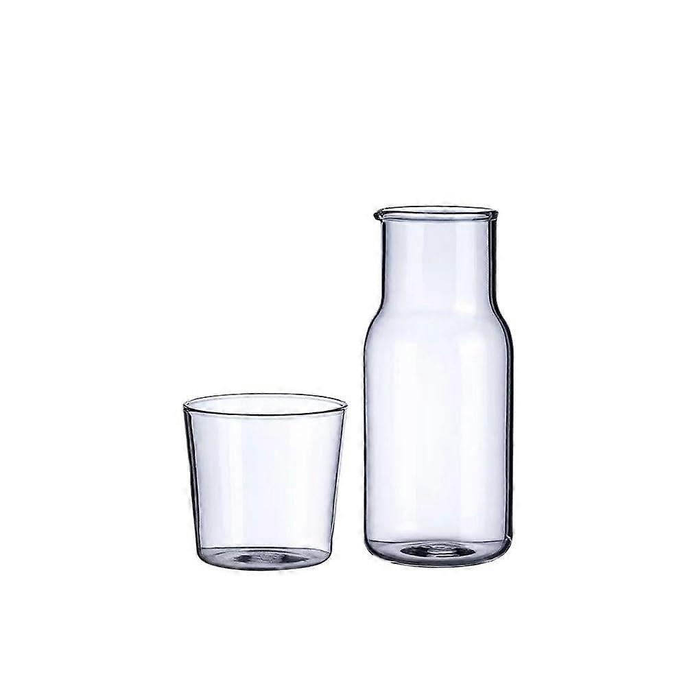 Glass Water Pitcher 400ml Borosilicate Carafe with Cup for Hot Cold Drinks Nightstand Use