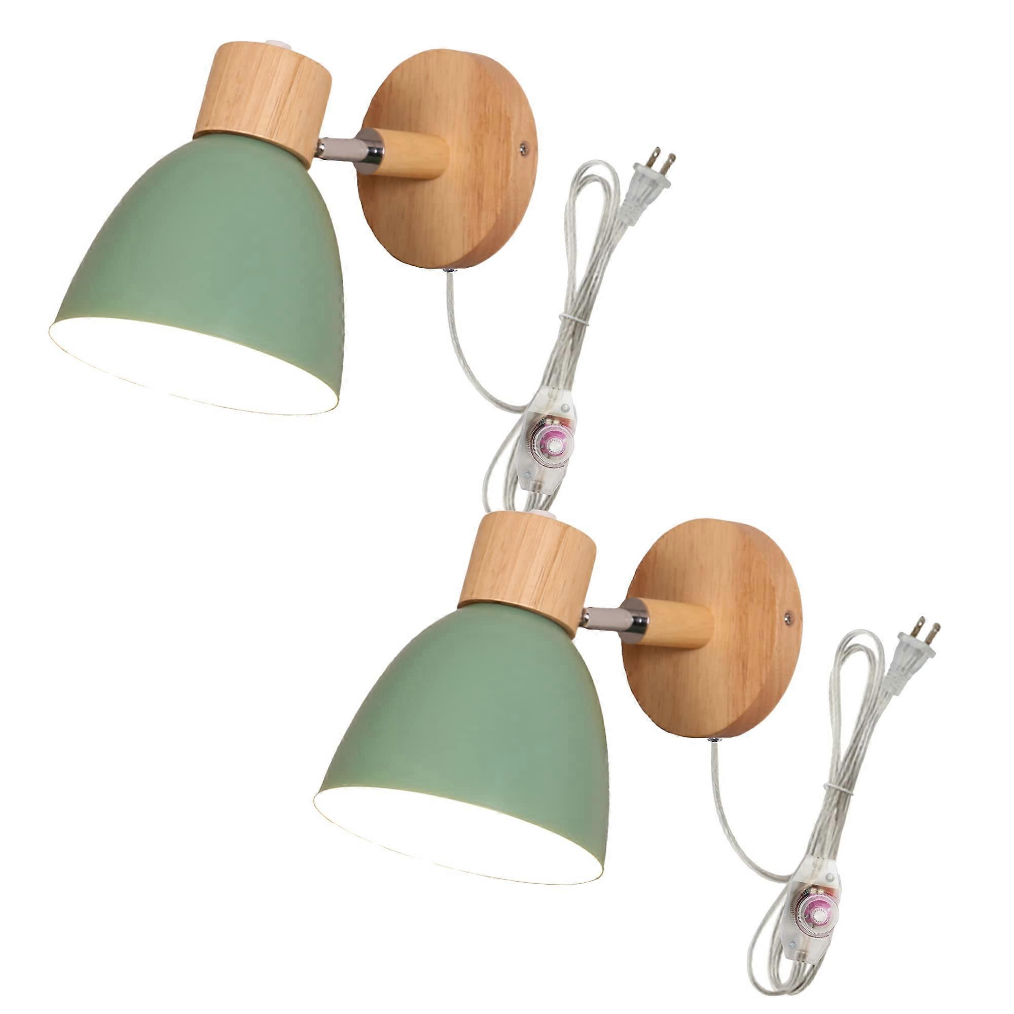 2Pack Adjustable Wall Sconce Bedside Reading Light with Plugin Dimmer, Modern Green Fixture