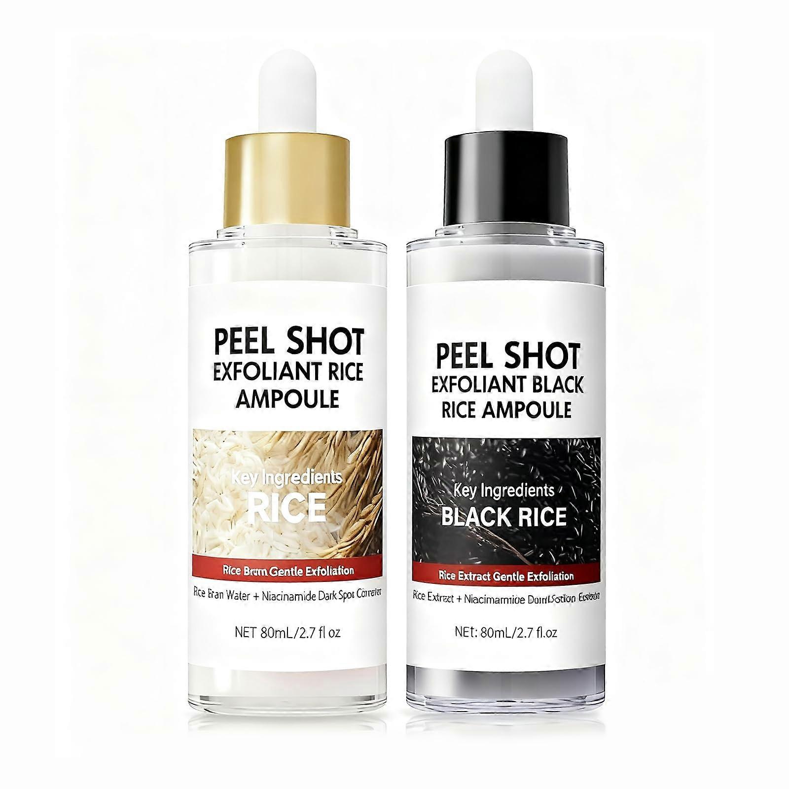White and Black Rice Exfoliating Ampoule Duo, Deep Hydration and Pore Minimizing Day Night Skincare Set