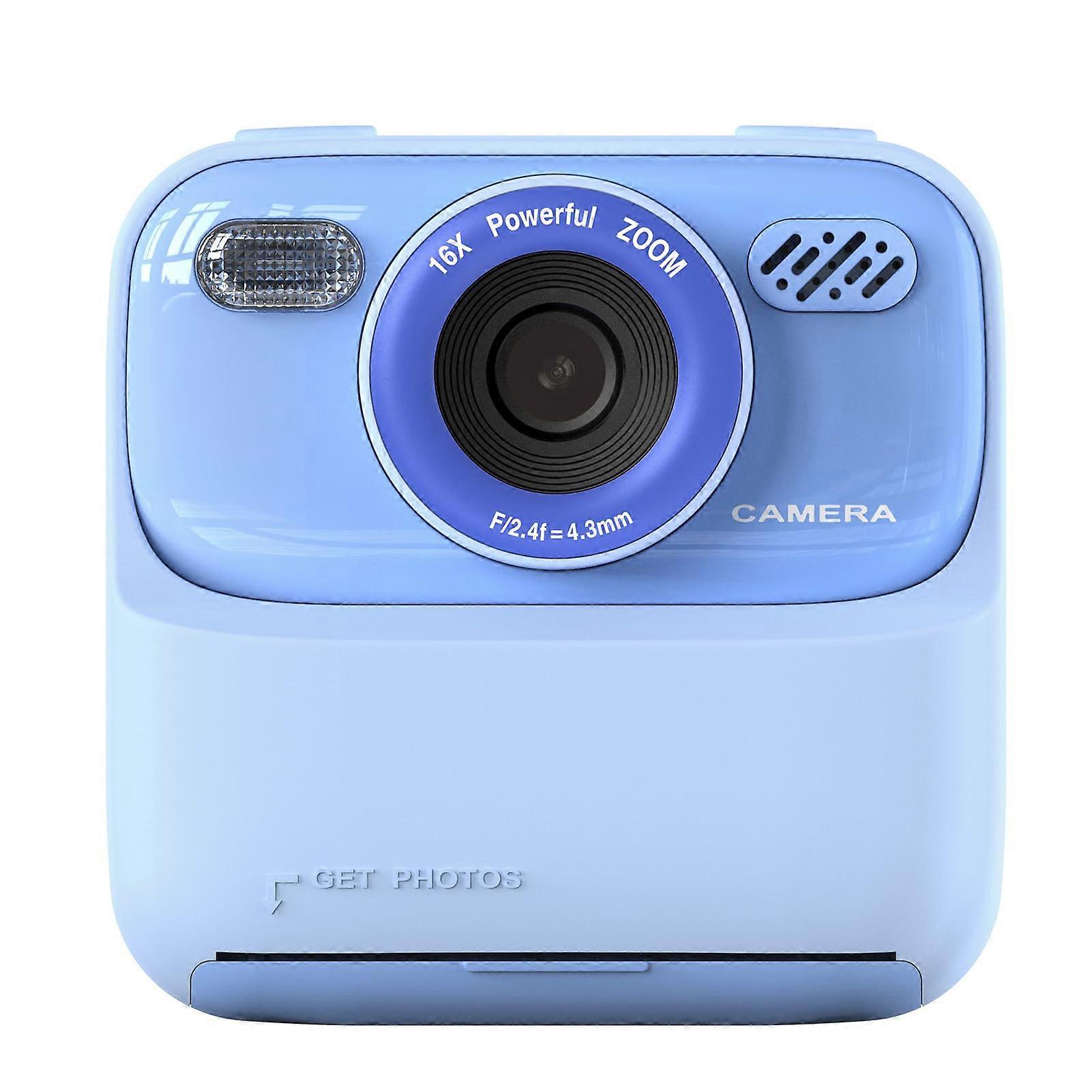 Kids Instant Print Camera with Dual Lens, 1080P Video, 32GB Card, 48MP, Blue with 2 Paper Rolls