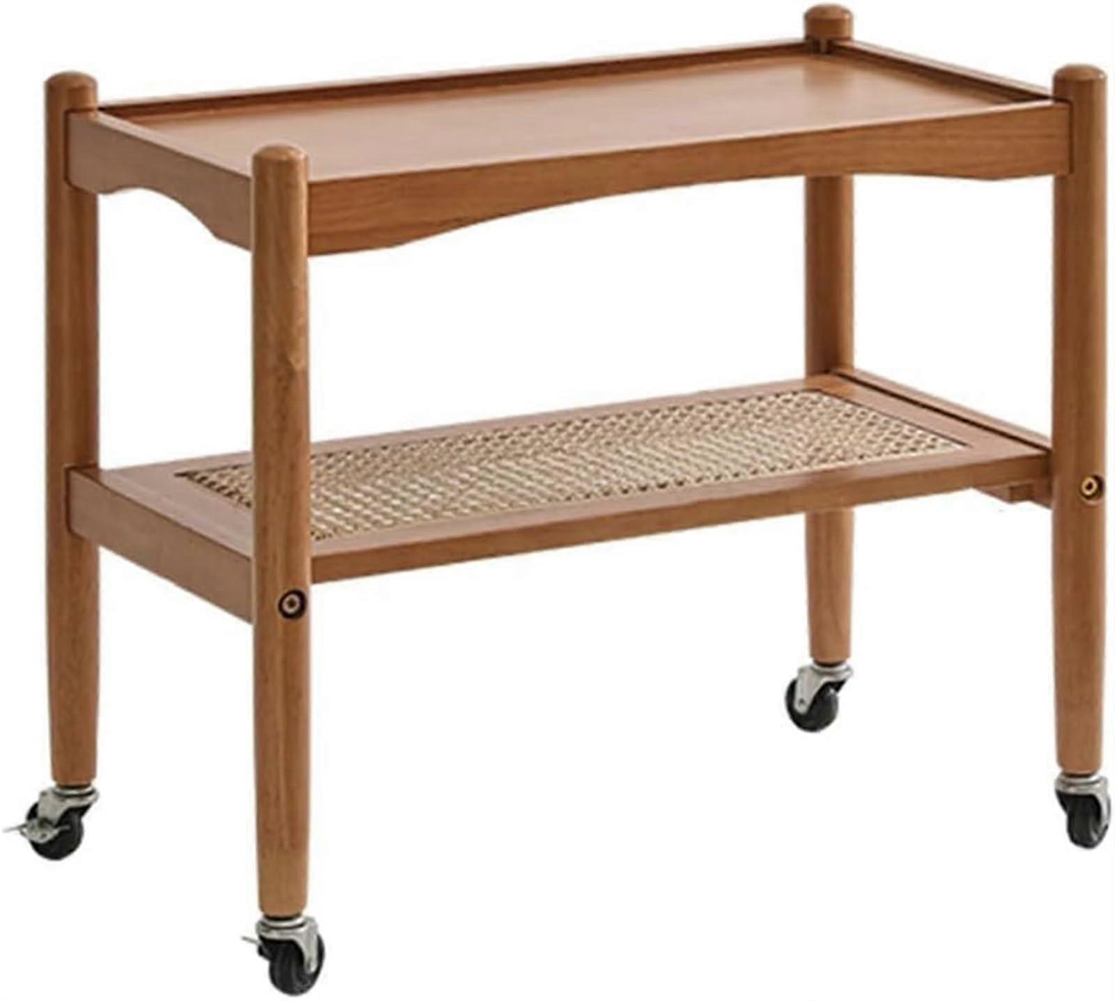 Mobile Side Table with Wheels, 2 Tier Rolling End Table for Living Room, Compact Storage Shelves