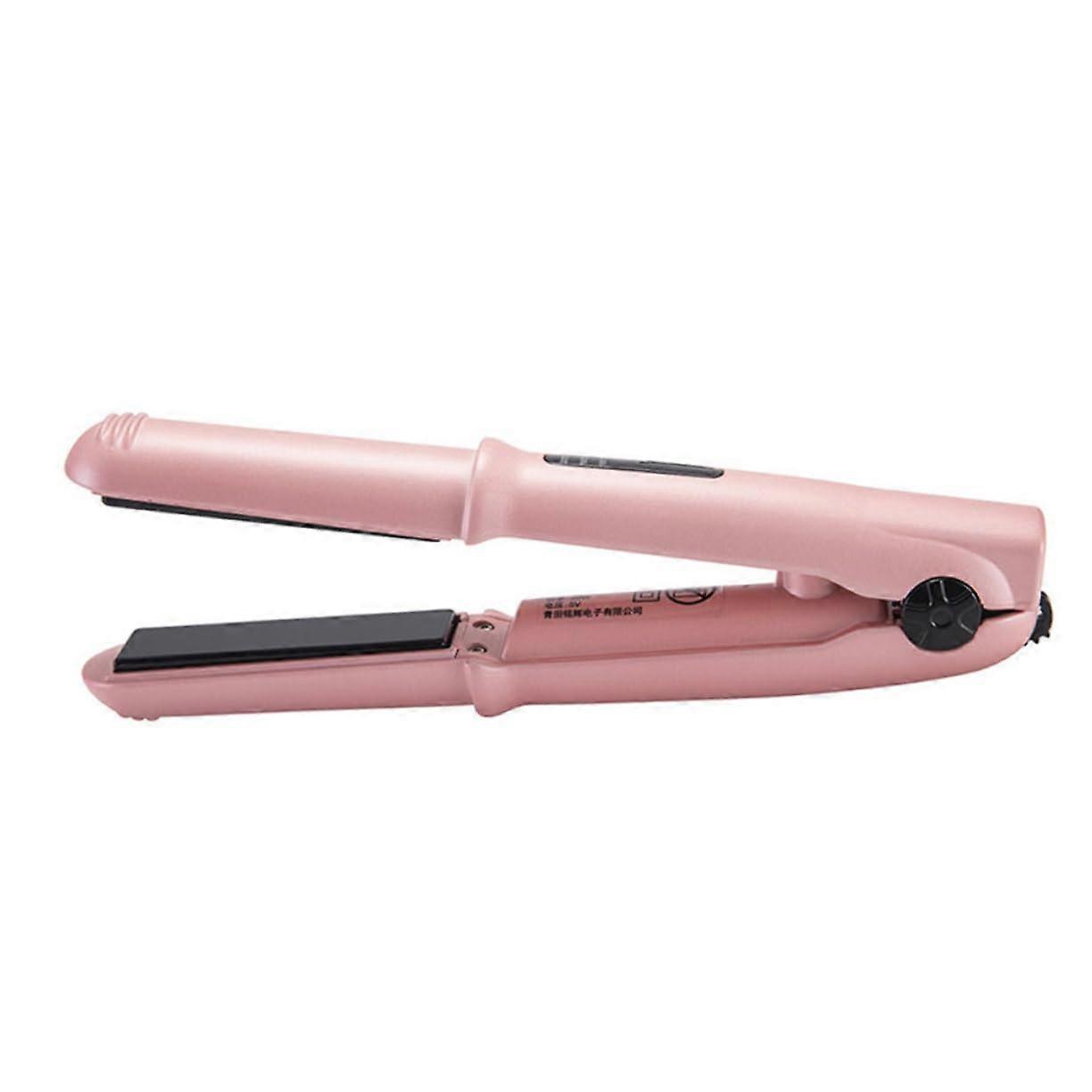 USB Ceramic Hair Straightener and Curler with LED Display DualUse Styling Tool Pink Black