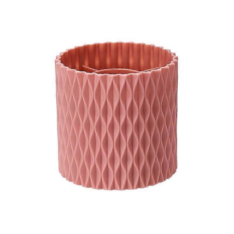 Pink 360° Rotating Makeup Brush Holder with Open Wave Texture Vanity Organizer