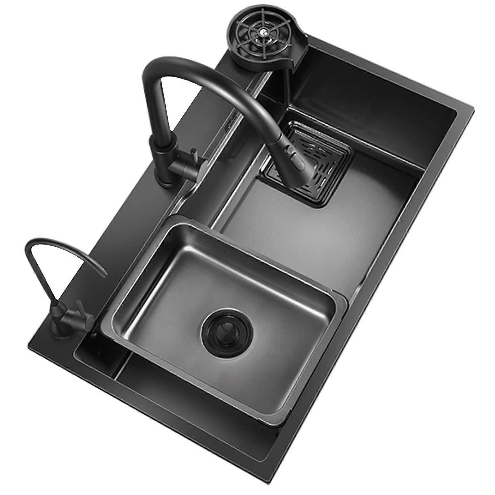 Black Stainless Steel Kitchen Sink Single Bowl DropIn Handmade Square Large Capacity ScratchResistant
