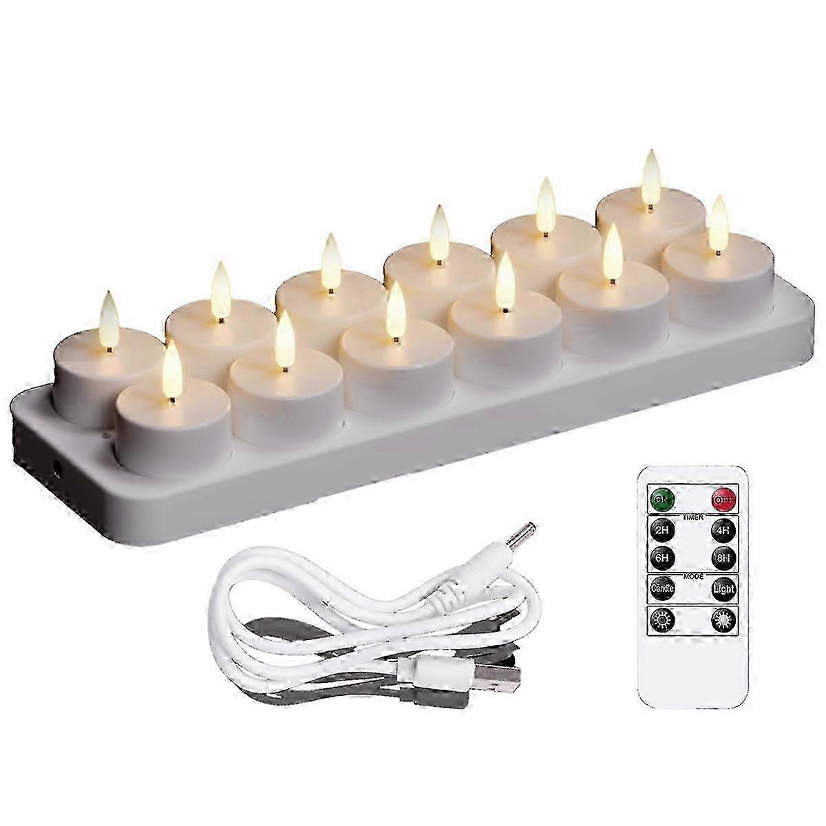 Rechargeable Tea Light Candles 12 Pack Remote Control Timing Dimmable Led Simulated Flame