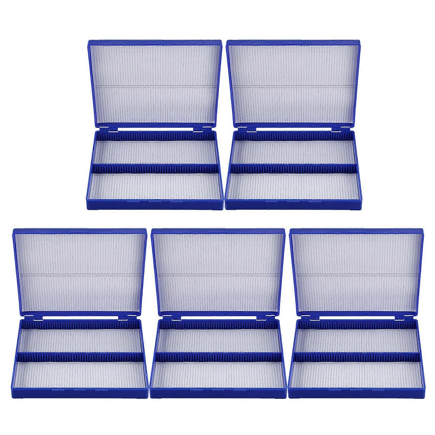 5X Royal Blue Plastic Rectangle Hold 100 Microslide Slide Microscope BoX