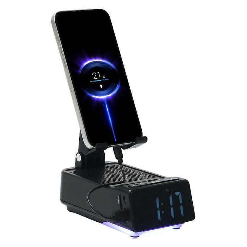 F30 Smartphone Stand Speaker LED Night Light Bluetooth-Compatible Foldable Desk Holder with Clock Am