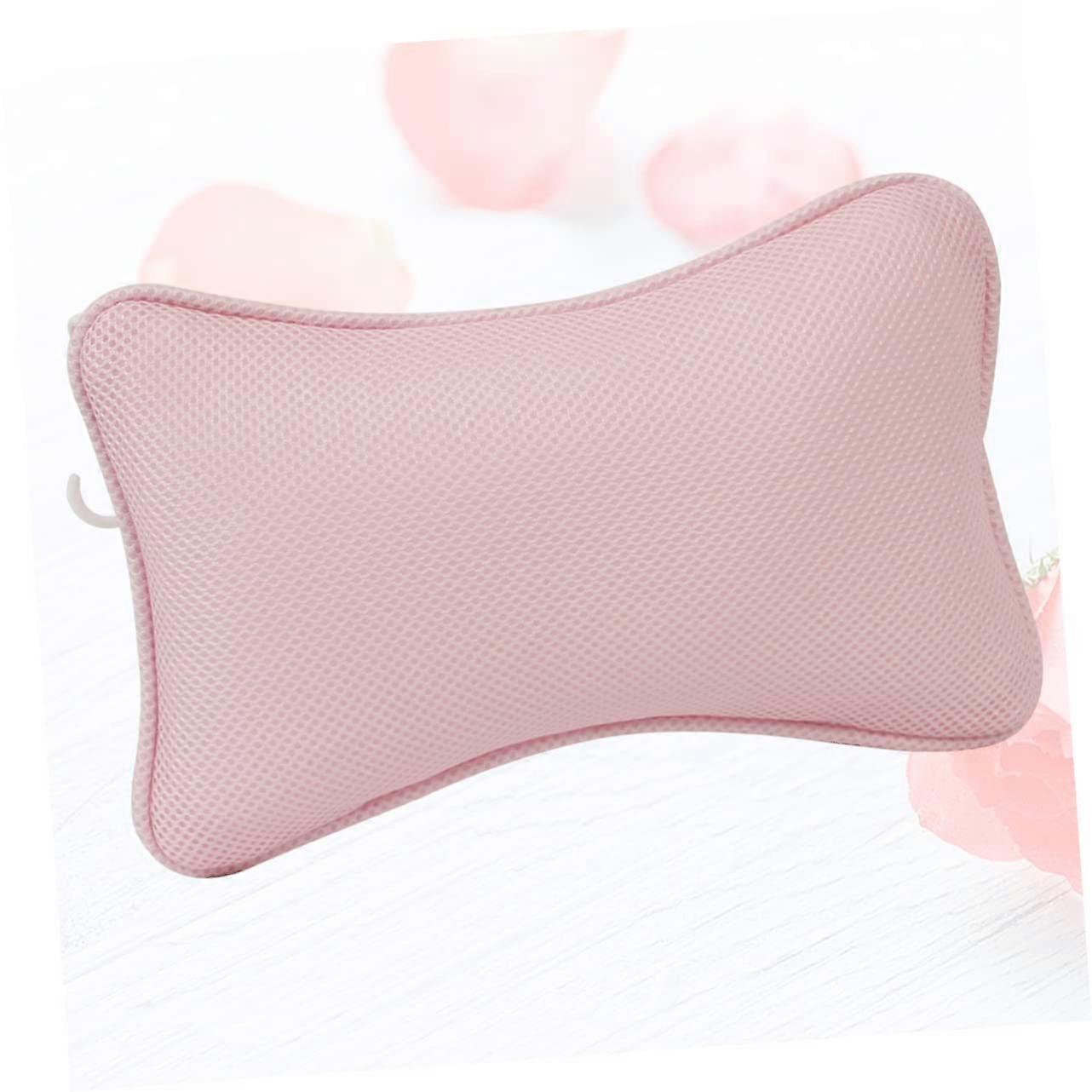 Bath Pillow with Secure Suction Cups for Ergonomic Head and Neck Support, Soft Pink Spa Cushion