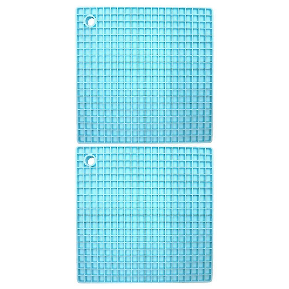 Silicone Coasters Table Placemats for Heat Insulation 2Pcs Sky-Blue Grid Design