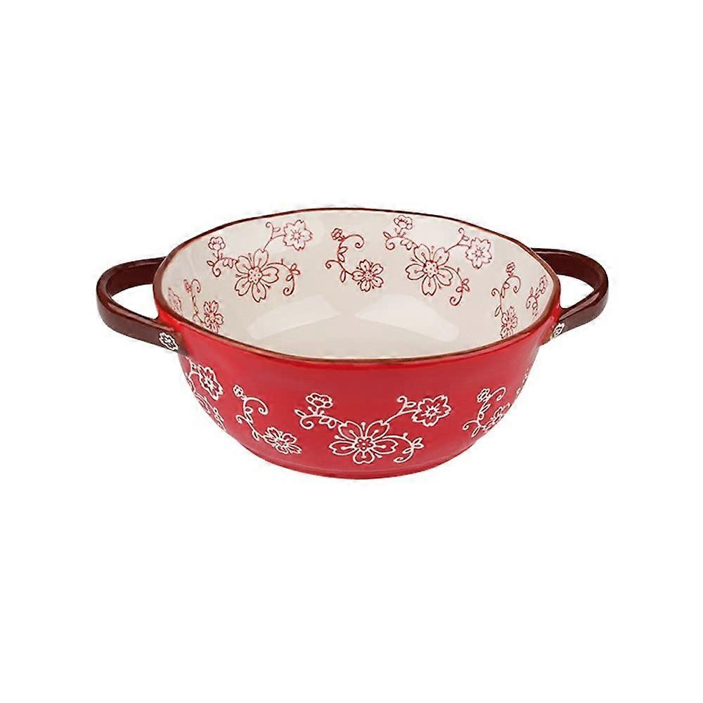 Ceramic Salad Bowl with Handle, Double Section Pasta Soup Bowl, Scratch Resistant Table Decor