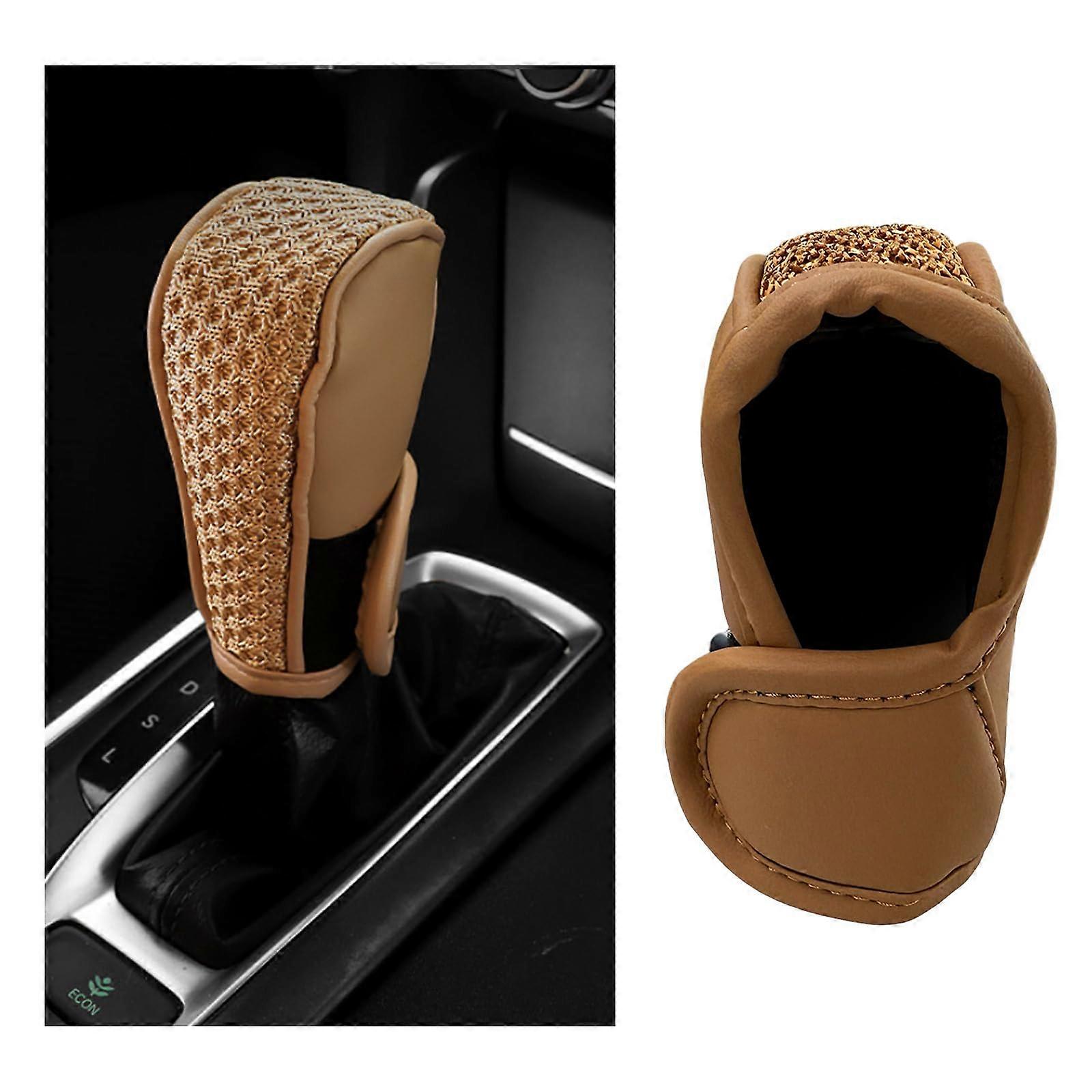 Car Gear Shift Knob Cover PU Leather AntiSlip Protector Brown Universal Scratch Protection