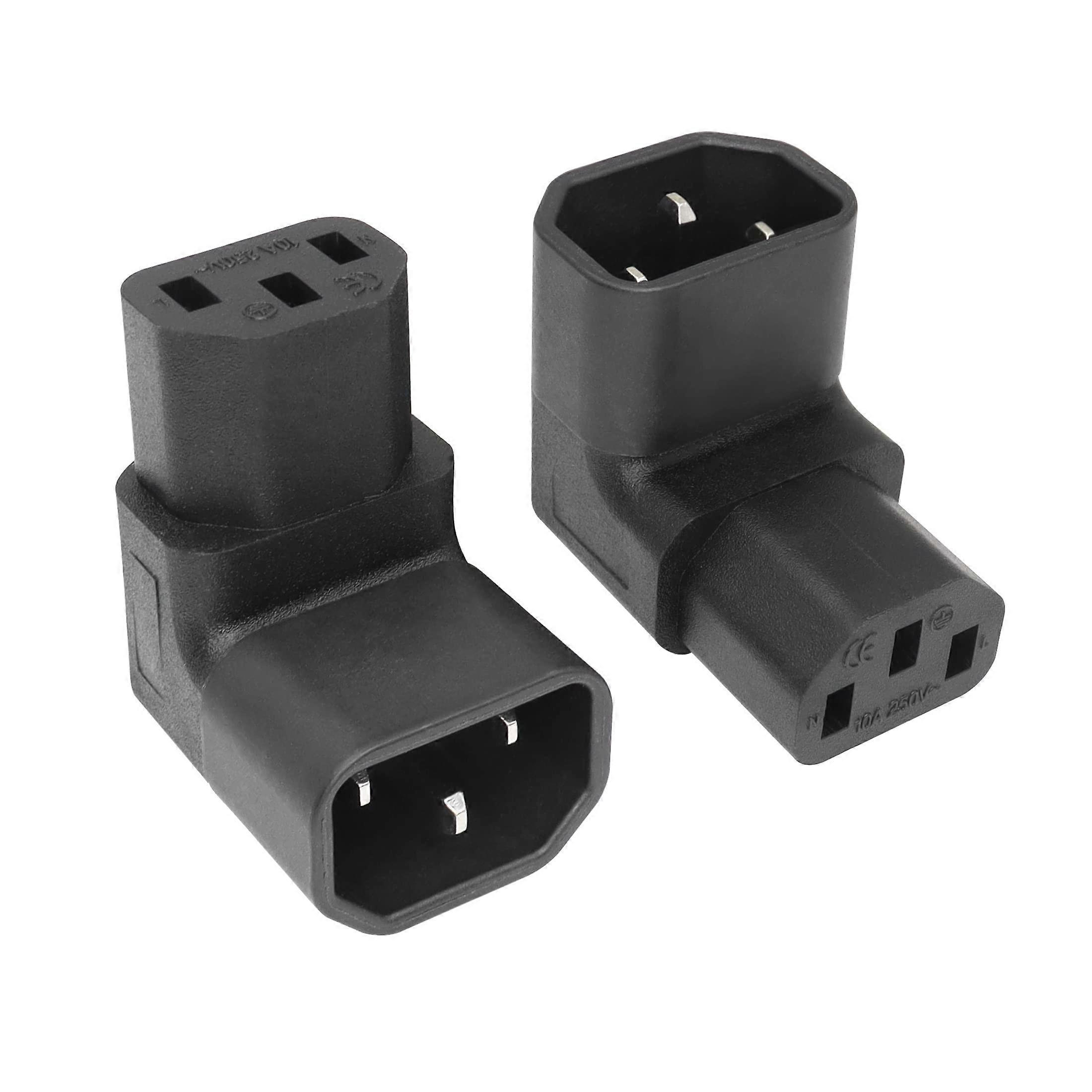 IEC C14 to C13 Right Angle Power Extension Adapter 90 Degree Down SpaceSaving Design 2PCS
