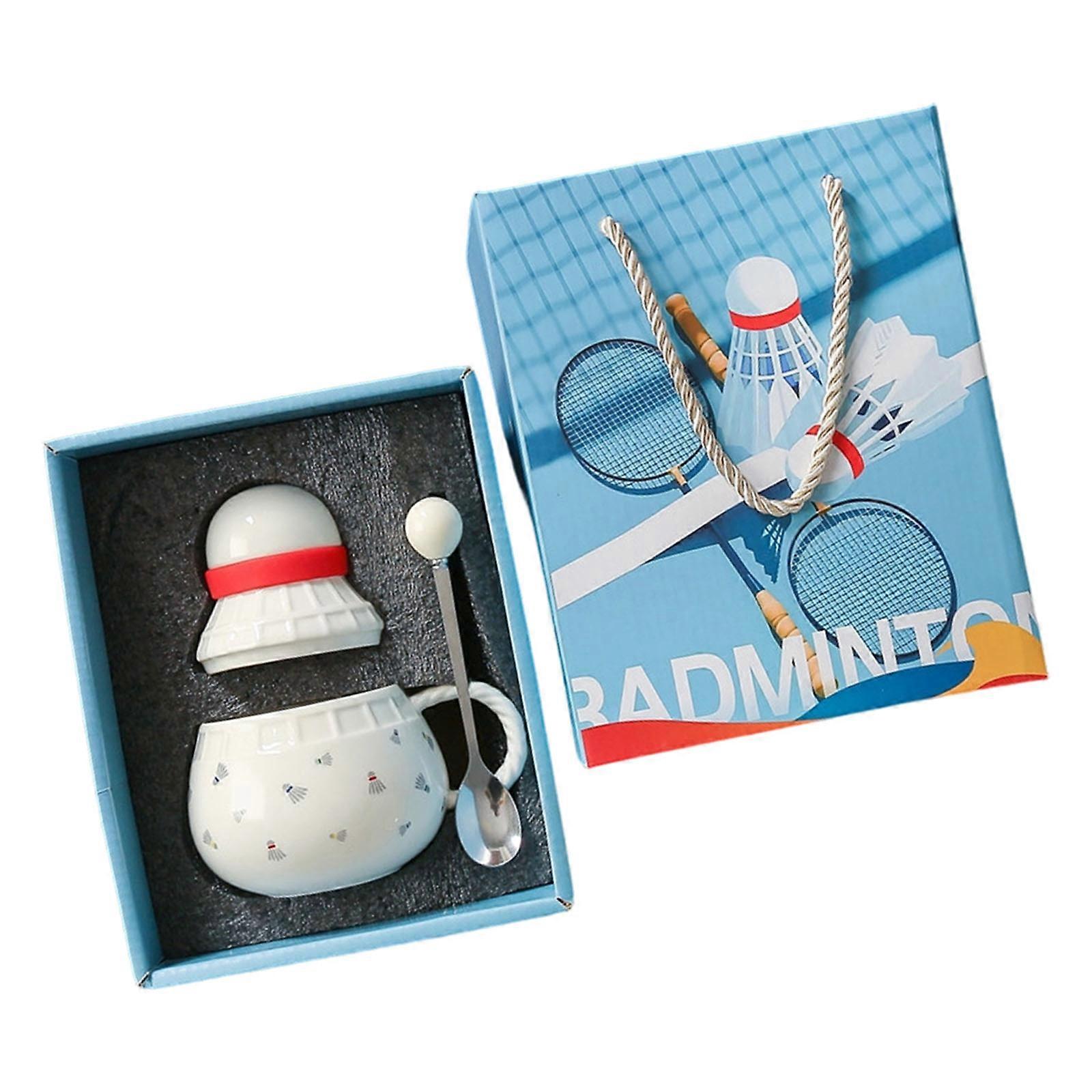 Artistic Badminton Shaped Ceramic Drinkware with Comfortable Handle Large Capacity Coffee Cup for Office Multicolor