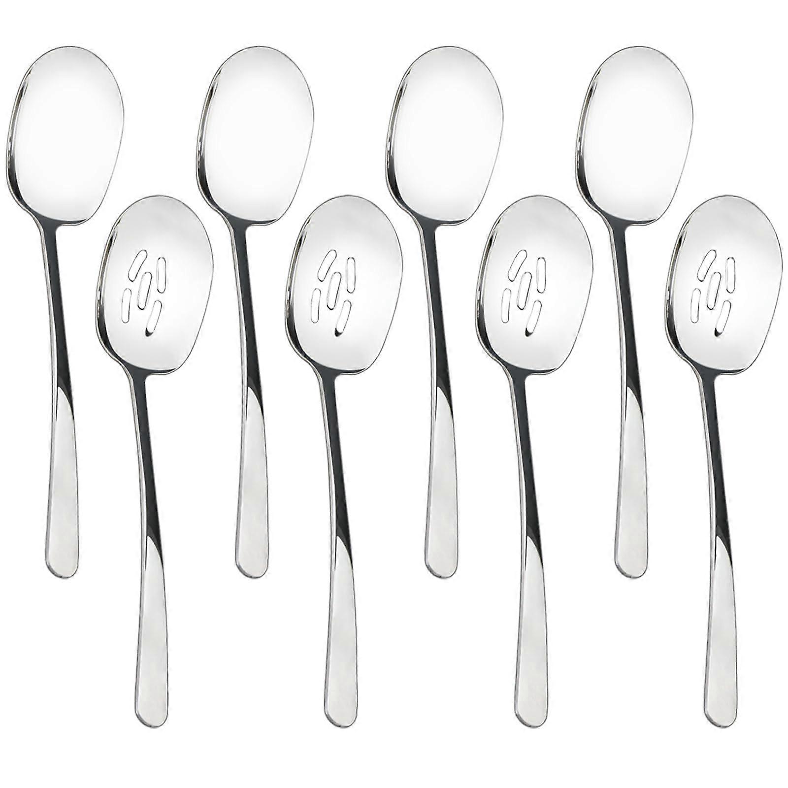8Pcs Extra Large Stainless Steel Serving Spoons Set, 11 Inch Solid and Slotted Utensils for Buffet and Kitchen