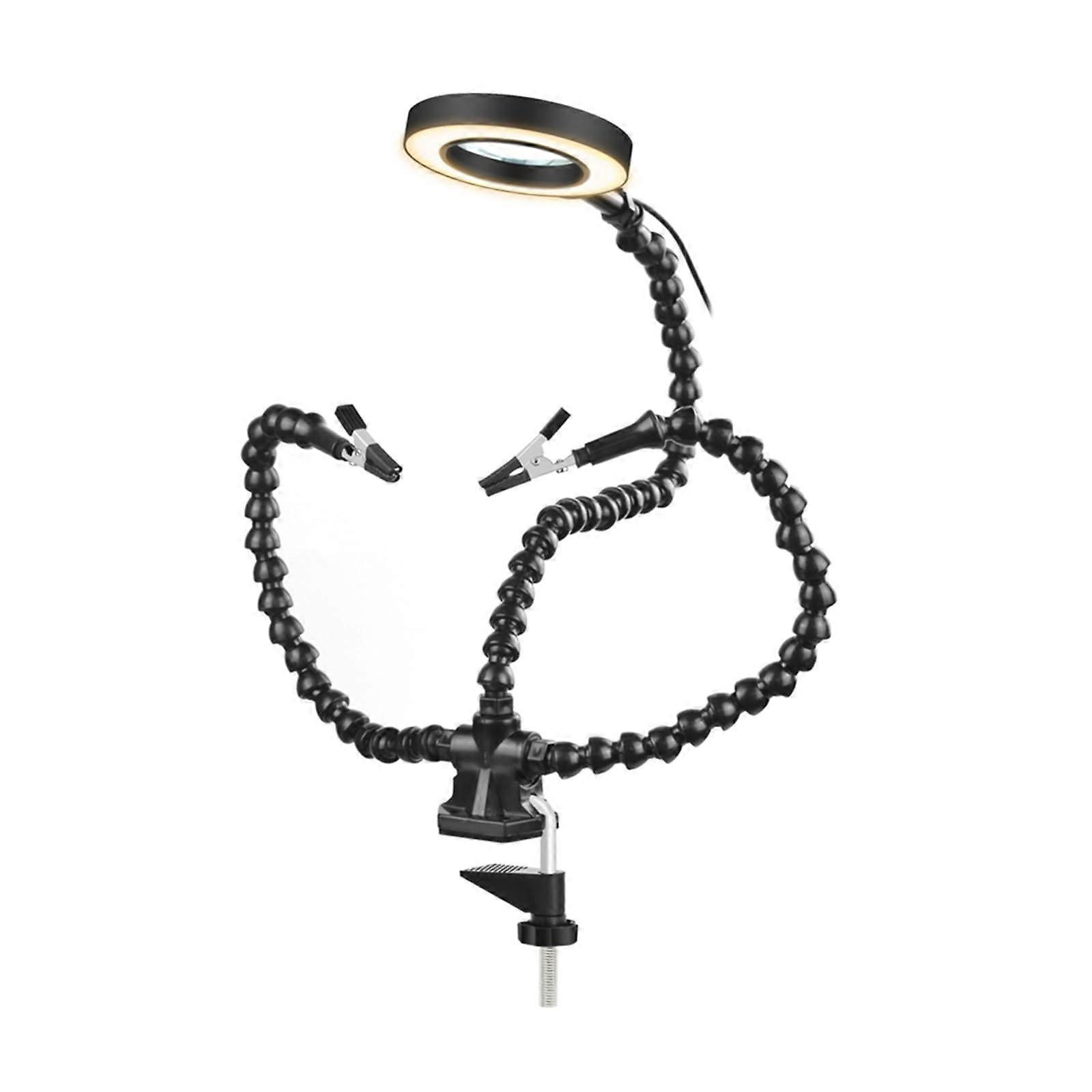 Helping Hands Soldering Station with 3 Flexible Arms and Light, Adjustable Clamp for Electronics