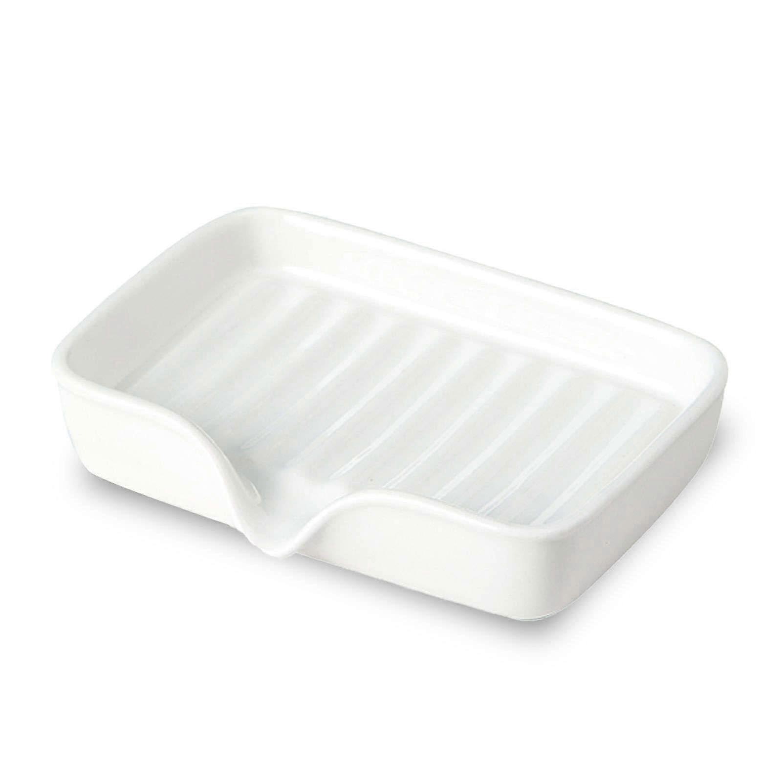 Ceramic Soap Dish with Drain Hole, Rectangular Porcelain Soap Holder for Bathroom and Kitchen, Dark Green White