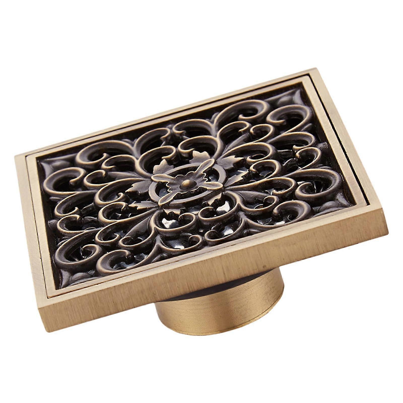 Brass Bathroom Drain with Double Layer Filter, Antique Brass Finish, Automatic Spring Mechanism