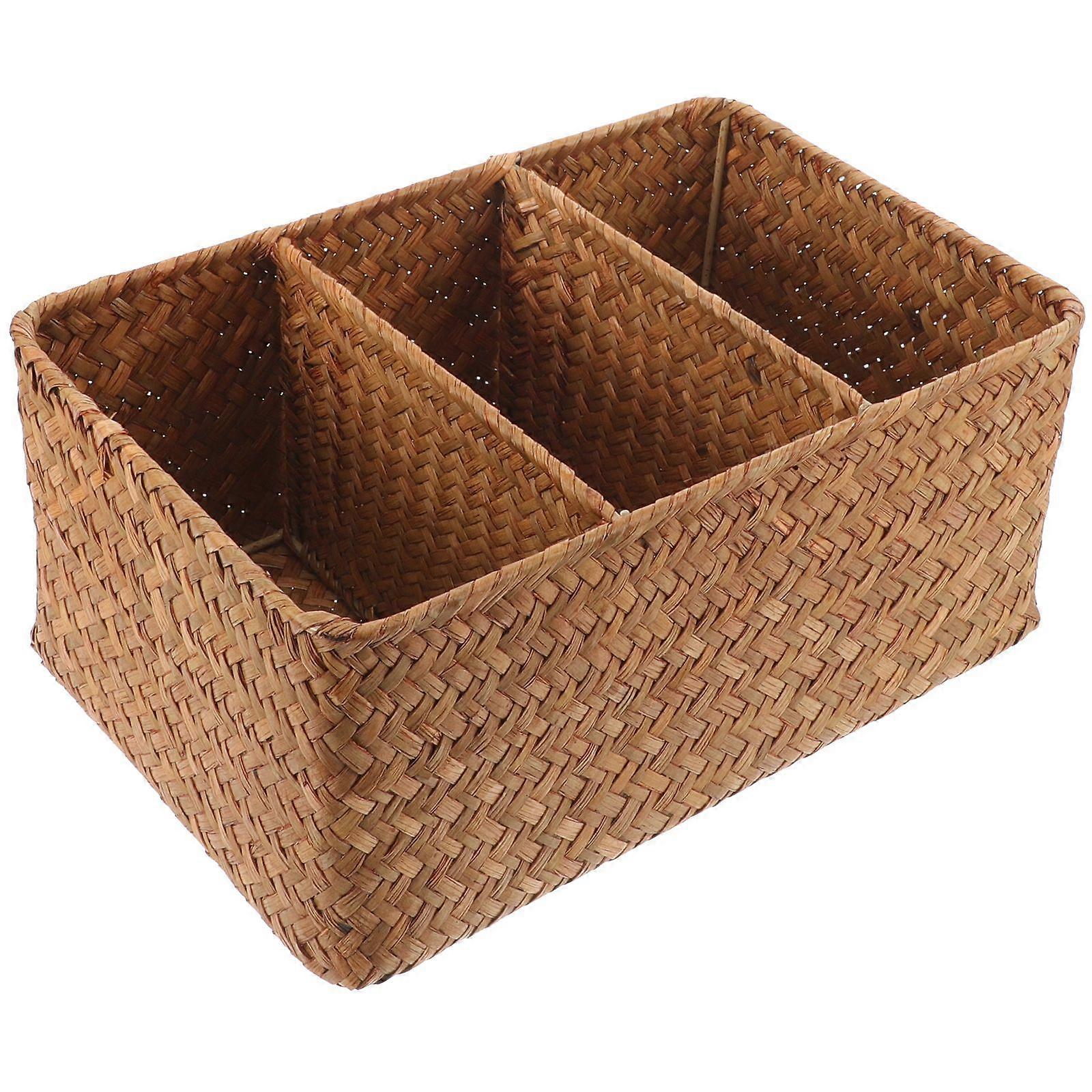 Counter Organizer Bathroom Storage Bin Divided Basket 3-grid Storage Bin