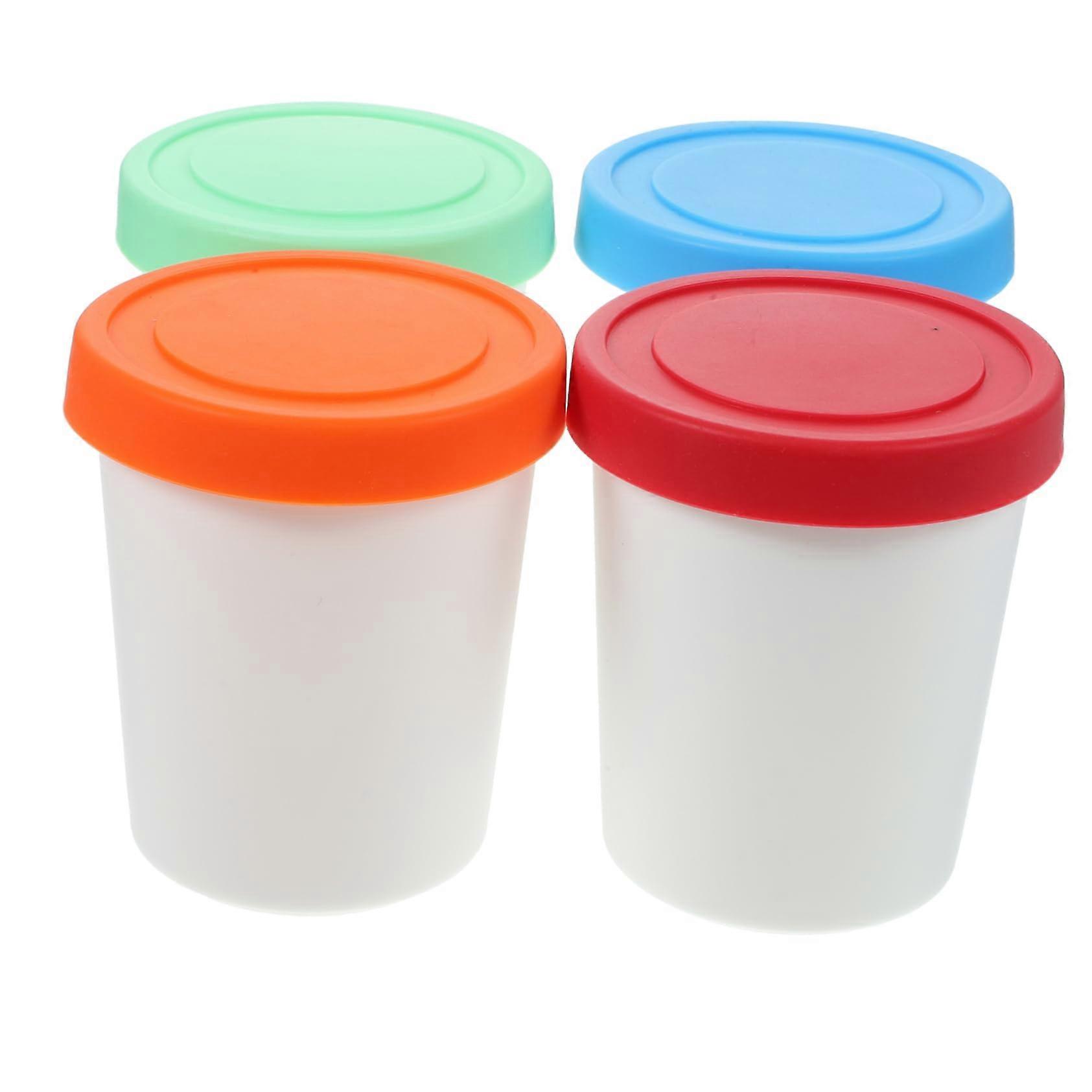 4Pcs Round Ice Cream Storage Containers with Lids, Stackable Freezer Dessert Cups Airtight Seal