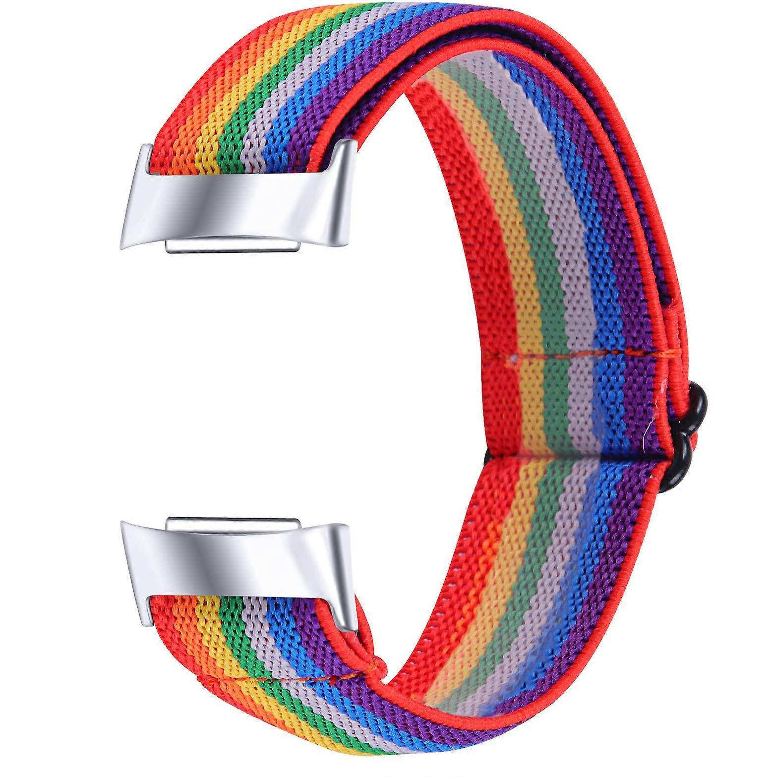 Rainbow Stretch Nylon Strap Adjustable Breathable Replacement Band for Fitbit Charge5 Men Women