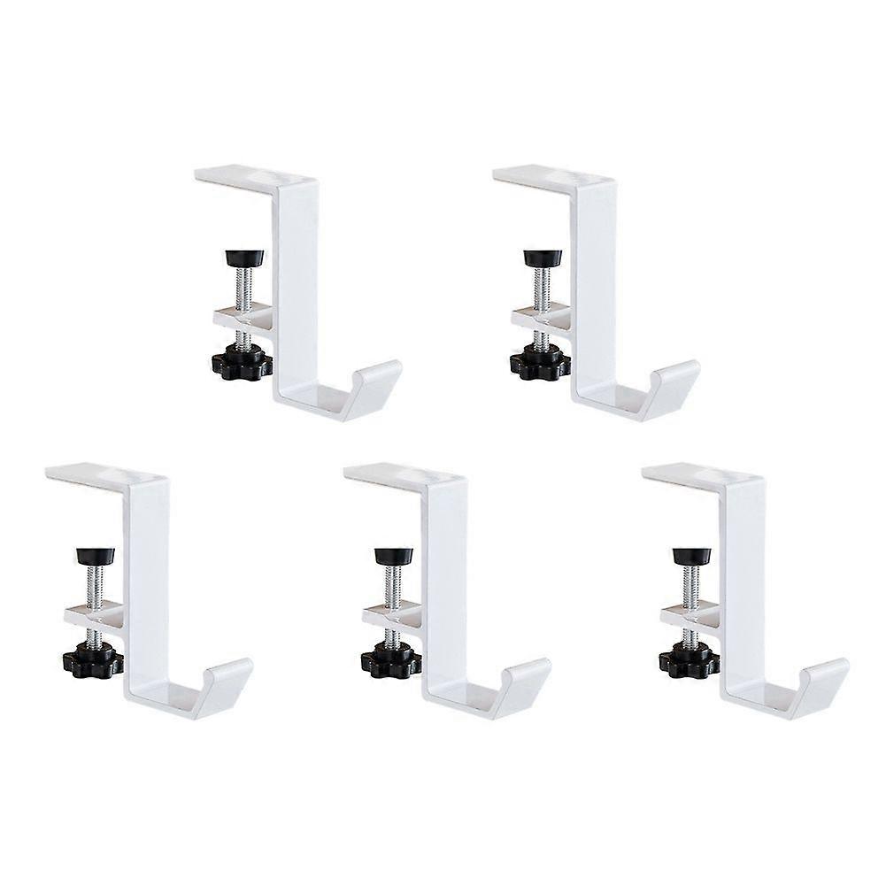 5 Pcs Single-Layer Locking Table Hook Student Bag Hook Office Desk Mobile Bag Hook Desk Side Table Hook White